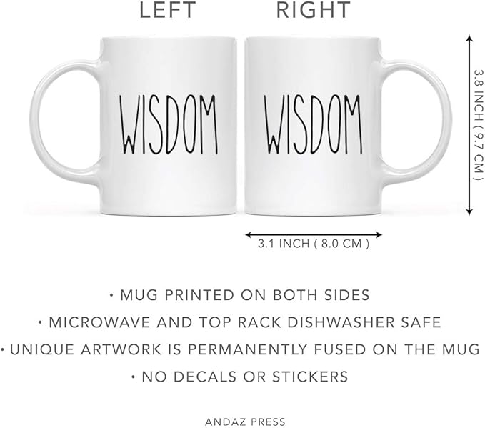 Andaz Press Rustic Farmhouse Kitchen Decor 11oz. Ceramic Coffee Tea Mug, Wisdom, 1-Pack, Includes Gift Box, Minimalist Birthday Idea