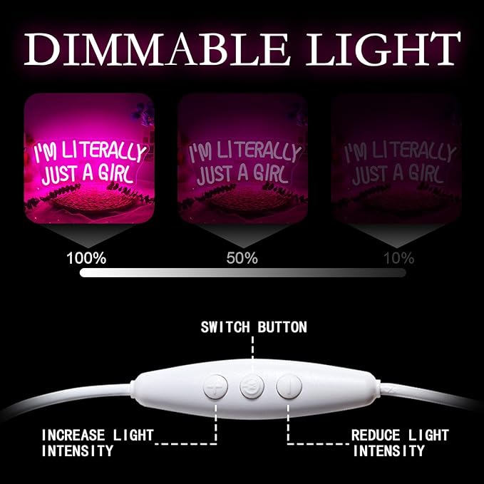 Lucunstar I'M Literally Just A Girl Neon Sign,Pink Led Sign,Led Neon Light for Wall Decor,Light Up Sign for Bedroom,Dimmable Switch USB Connectivity Led Neon Signs for Girlsroom Decor,Party Light