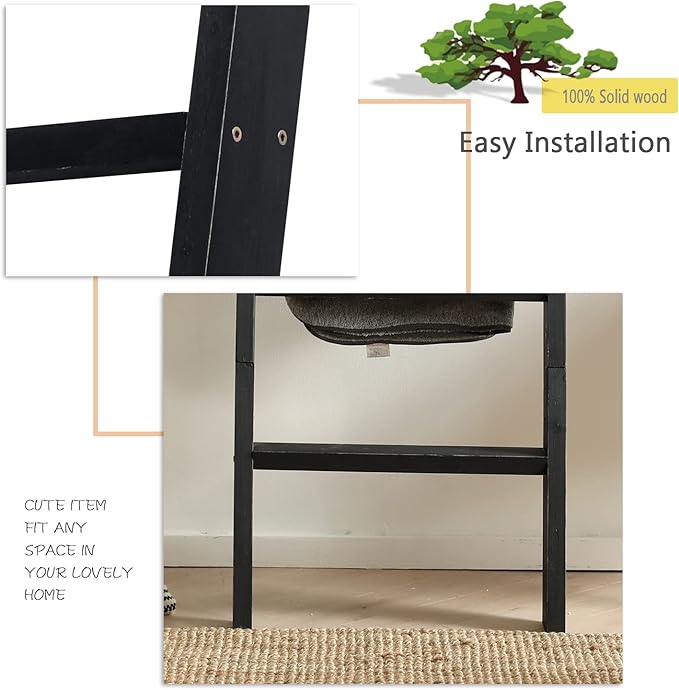 FUIN 5ft (58") Wood Blanket Ladder Living Room Decorative Wall Leaning Farmhouse Quilt Display Holder Shelf Rustic Wooden Towel Rack for Bathroom, Black