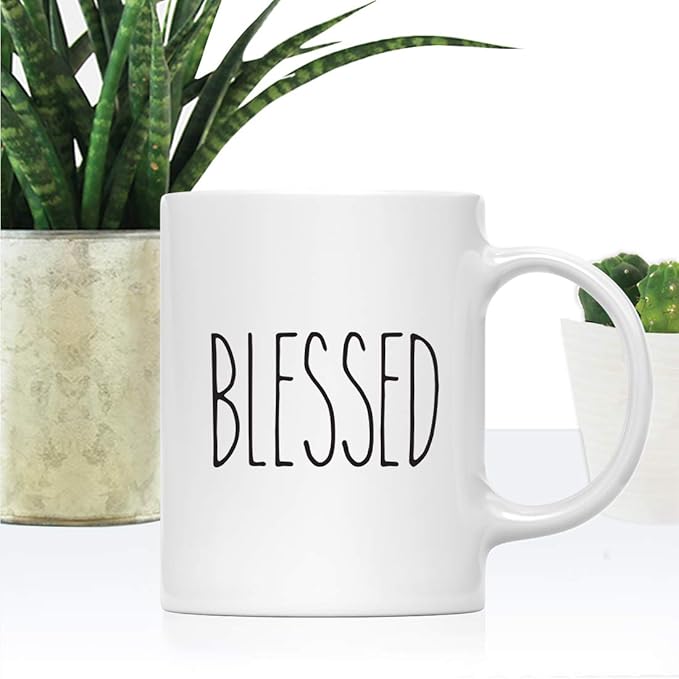 Andaz Press Simple Rustic Farmhouse Kitchen Decor 11oz. Ceramic Coffee Tea Mug Gift, Blessed, 1-Pack, Includes Box, Minimalist Birthday Christmas Ideas Blessed Coffee Mug Farmhouse Mugs Blessed Mugs