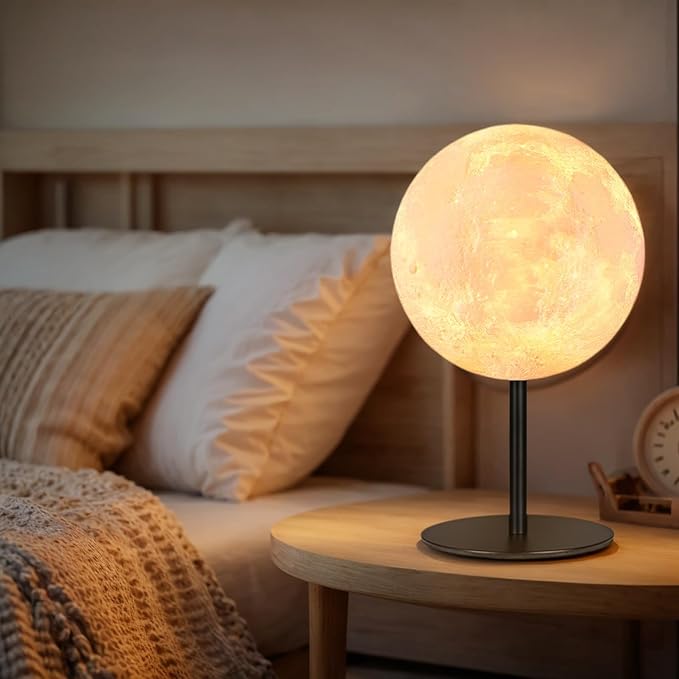 Moon Lamp Bedside Table Lamp, Dimmable Bedside Lamp with 30 Modes, Moon Night Light Small Table Lamp for Bedroom, Kids Room, Office, Desk Lamp Nightstand Gifts for Girls Boys Teen Women Birthday-2Pack