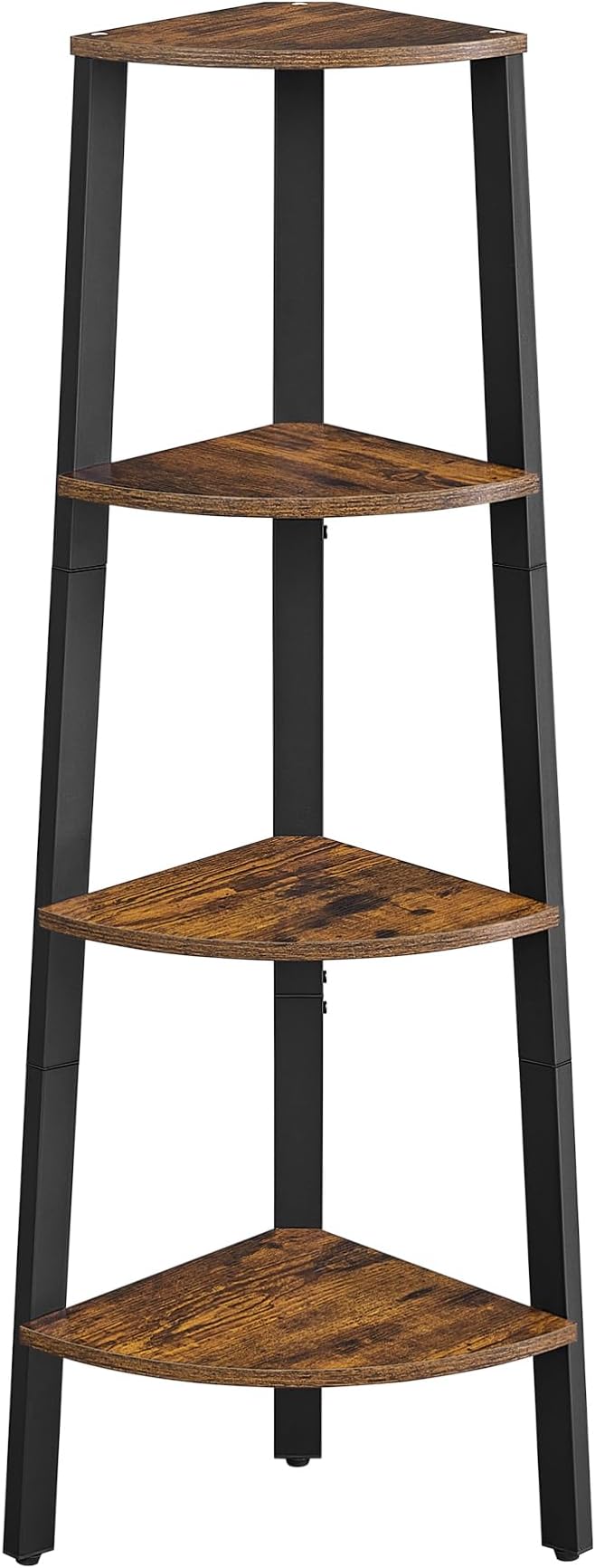 VASAGLE Corner Shelf Stand, 4-Tier Corner Bookshelf, Industrial Ladder Shelf, Plant Stand for Living Room, Office, Kitchen, Rustic Brown and Black ULLS34X