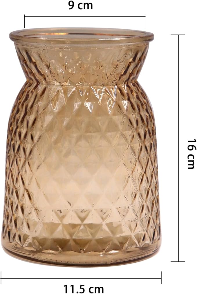 OFFIDIX Glass Vase,6.5 * 4.5in Large Mouth Shape Geometric Faceted Design Flower Vase for Weddings,Events,Decorating,Office,Home Decor