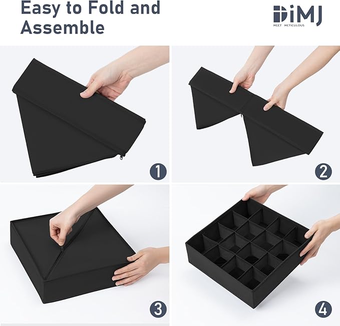 Joyoldelf Drawer Organizer 2 Pack - 40 Cell Closet Organizer for Socks, Underwear, Ties & More (Black)