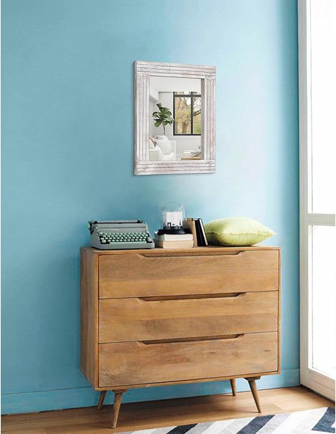 Mirrors for Wall Rustic Wooden Frame Rectangle Mirror Vintage Hanging Mirror for Bedroom Bathroom Living Room Farmhouse Wall Decor White Small 16" x 12 "