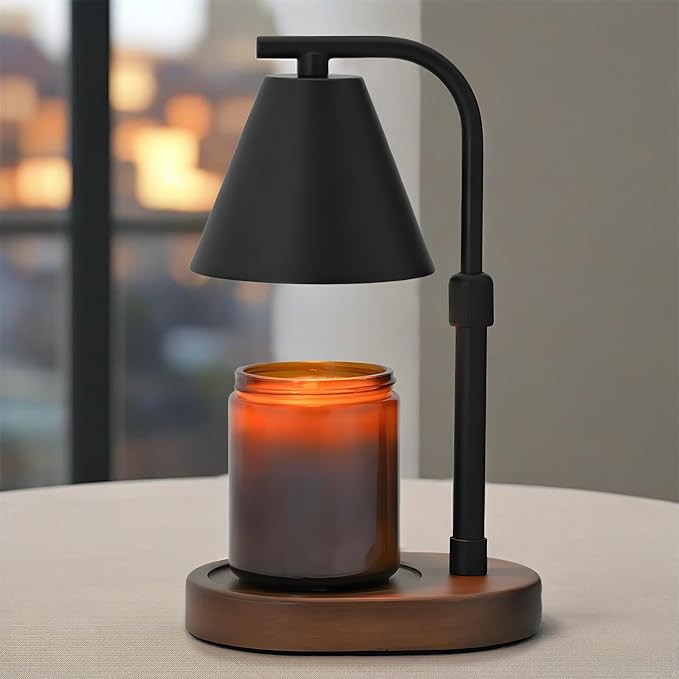 SOKCVSEA Candle Warmer Lamp - Candle Warmer Compatible with Jar Candles, Home Decor Jar Adjustable Candle Warmer Lamps Vintage Wooden Base (Adjustable Round Black)