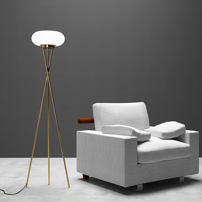 Led Tripod Floor Lamp, Three Colour Dimmable Torch Lamp, Torchiere Floor Lamp for Living Room, Bedroom, Office, Dorm Room - Gold