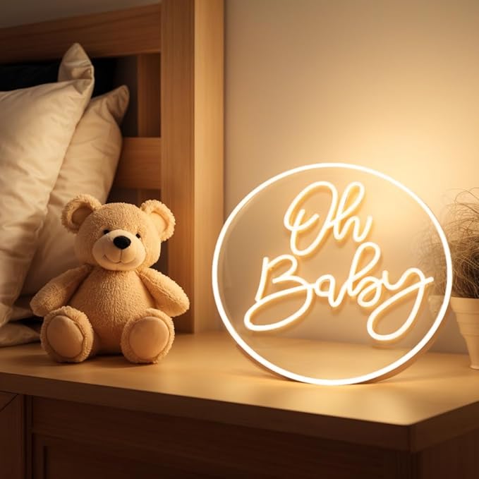 Oh Baby Neon Signs for Backdrop Decor, Neon Led Sign for Baby Shower, Gender Reveal, Birthday Party Decorations, Dimmable Switch USB Power, Adhesive Hook Included