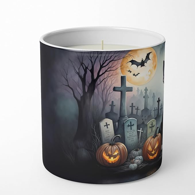 Caroline's Treasures DAC2020CDL Boston Terrier Spooky Halloween Decorative Soy Candle Nature Soy Wax Essential Oil Home Decor Ideal for Bedroom Kitchen Bath Office Gift, 10 oz