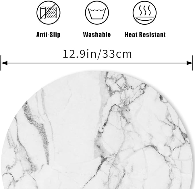 Round Leather Placemats Set of 4 PU Waterproof Non-Slip Washable Heat Resistant Place Mat for Kitchen Dining Table - Marble White