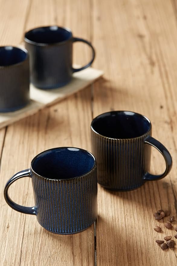 famiware Coffee Mug Set for 4, Star 12 oz Catering Mugs Cup Set with Handle for Coffee, Tea, Cocoa, Milk - Ceramic Stoneware Drinkware Set, Nebulas Blue
