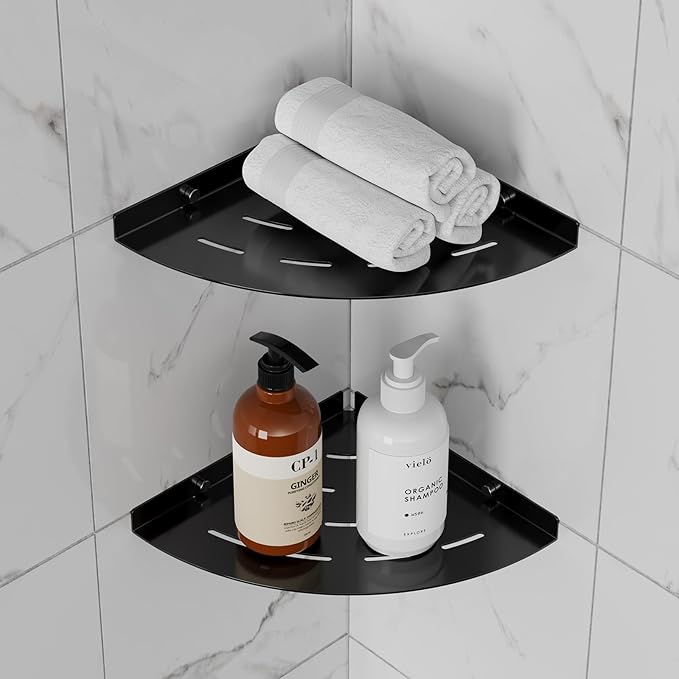 2 Pack Corner Shower Shelves 304 Stainless Steel Matte Black Corner Shower Shelf 8in Shower Shelves Drilling Installation