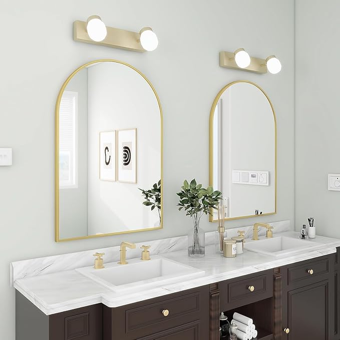 BEAUTYPEAK 20"x30" Arch Bathroom Mirror, Wall Mounted Vanity Metal Frame Mirror for Bedroom, Entryway, Living Room, Gold