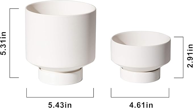 UBEE Plant Pot for Indoor Plants | 5.43 + 4.61 Inch Ceramic Flower Pot | Small Planter Pots with Drainage Hole and Saucer for Herb, Cactus and Orchid, 2 Set, White