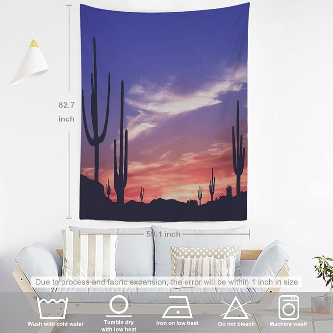 BaoNews Desert Sunset Landscape Tapestry,Colorful Sunset in Arizona Desert Large Wall Hanging Polyester Tablecloths Tapestry Bedroom Room Living Room Dorm 82.7 x 59.1 Inches