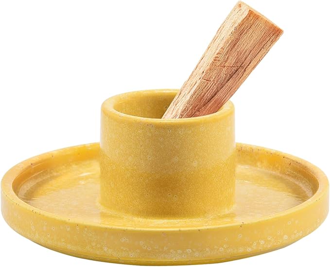 White Sage Incense Holder, Palo Santo Holder, Ceramic Sage Incense Holder and Sage Smudge Bowl for Cleansing, Smudging, and Meditation, Yellow