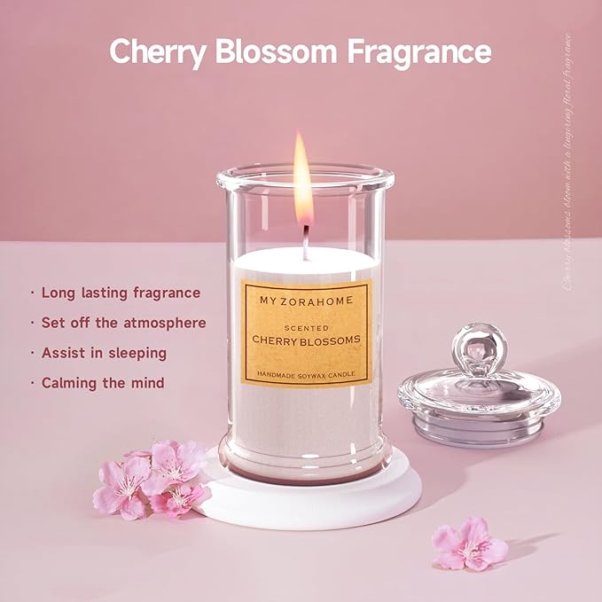Bottle Shape Soy Wax Cherry Blossoms Scented Candle, Aromatherapy Candles for Home Scented or As a Birthday/Holiday Gift for Your Loved(3.5OZ/24Hours Burning)