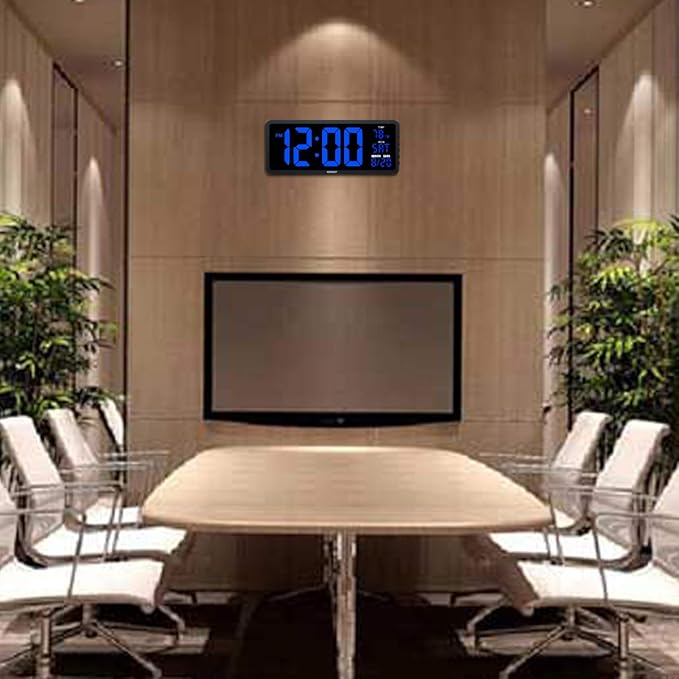 YORTOT 16 Inch LED Wall Clock with 7 Color Decor Night Light Big LED Clock with Indoor Temperature, Date, Auto DST, 12/24Hour, Wall Mount/Foldable Stand