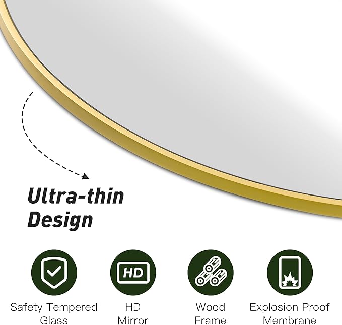 CULER Round Gold Bathroom 24 Inch Mirror,Circle Wall Modern Mirror for Bedroom,Hanging Vanity Tempered Glass Mirrors for Entryway or Living Room