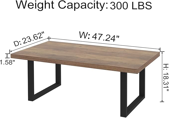 IBF Farmhouse Coffee Table, Modern Coffee Table for Living Room, Simple Industrial Rectangle Center Table, Wood Metal Tea Table for Home Bedroom Office, Rustic Oak, 47 in
