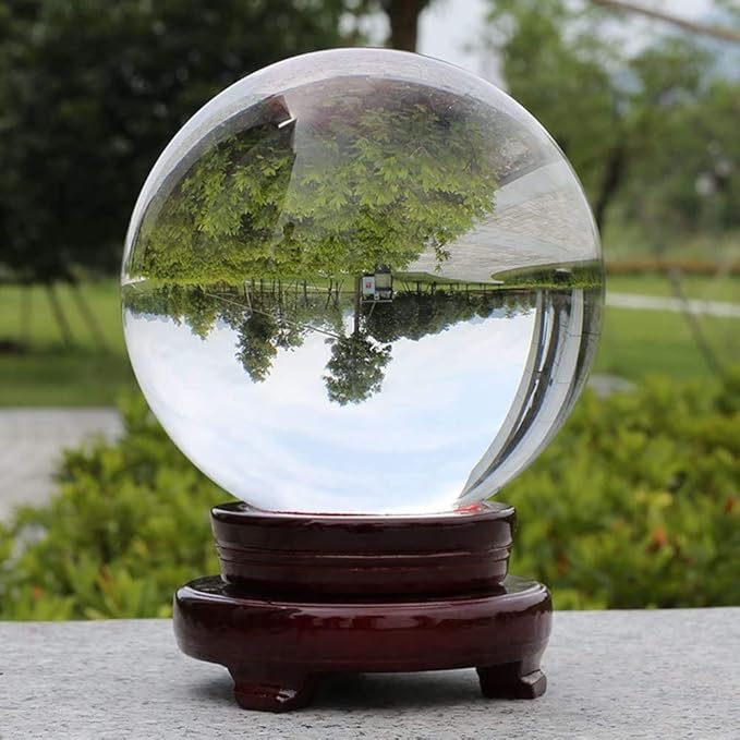 K9 Crystal Ball 150mm(6 inch) Clear Crystal Ball with Wooden Stand for Lense Ball Meditation Divination Healing Photography Decor Magic Healing Sphere Ball