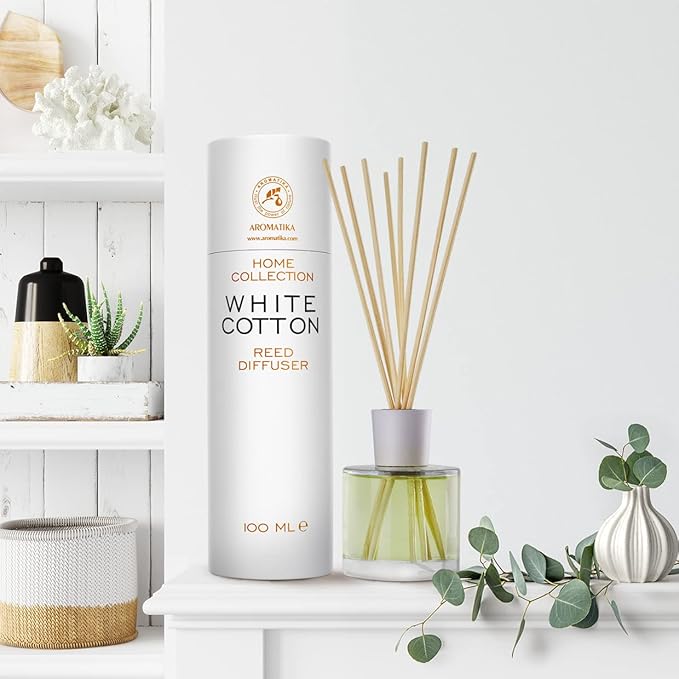 Reed Diffuser White Cotton 3.4 Fl Oz (100ml) - Room Diffuser with Floral Scent - Fragrance Diffuser with Rattan Sticks - Room Freshener - Scented Diffusers - Home Fragrance