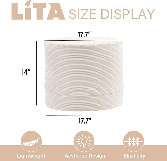 LITA Round Stuffed Pouf Ottoman, Corduroy Poufs with High-Density Foam Filling and Washable Cover, Furry and Fluffy Bean Bag Foot Stools Ottoman for Living Room, Bedroom, Office, Beige