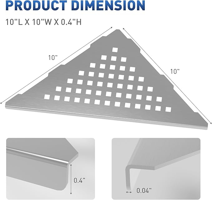 Corner Shower Shelf 10" Slot Design Bathroom Shelves for Tiled Wall, 304 Stainless Steel Recessed Organizer Corner Shelves for Inside Shower Decor, 2 Pack, Silver (Square)