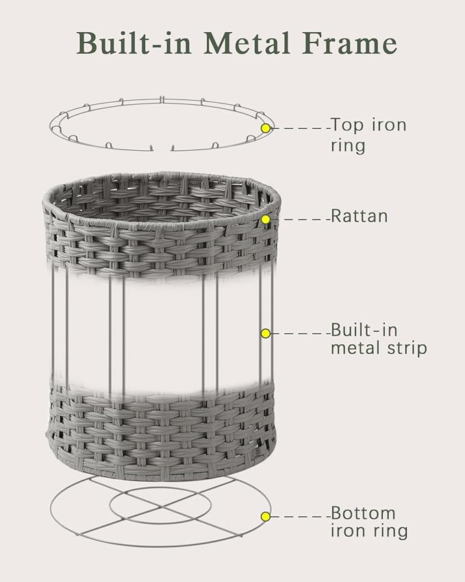Laundry Hamper Round 26.5 Gal (100L) Handwoven Rattan Laundry Basket, Large Wicker Laundry Hamper with Removable Laundry Bag Handles 2 Mesh Bags for Bathroom Living Room Gray