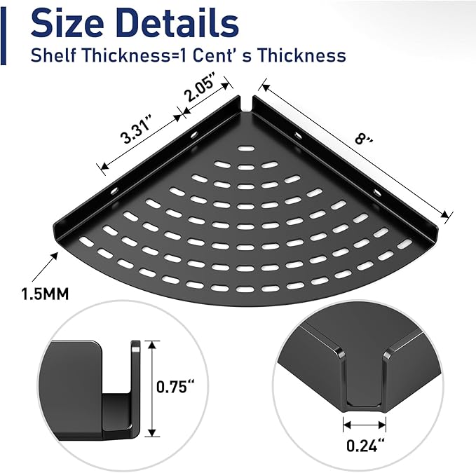 Corner Shower Shelves 304 Stainless Steel Matte Black 8in Corner Shower Shelf Drilling Installation Strong Load-Bearing Capacity
