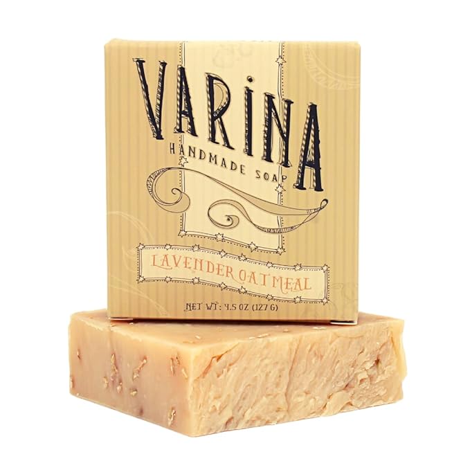 Varina Organic Lavender Oatmeal Bar Soap - Gentle Cleansing for Sensitive Skin, Herbal - 3 Pack