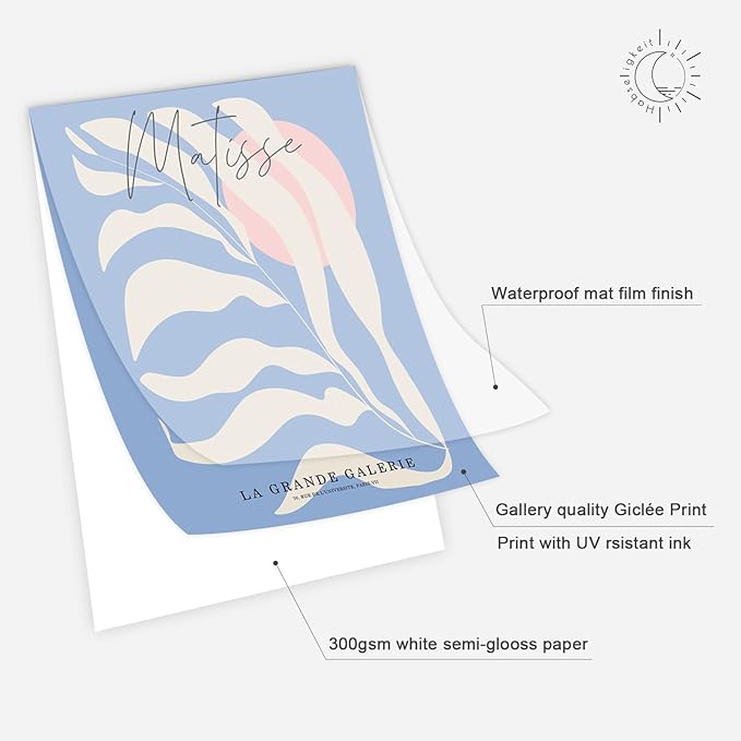 Habseligkeit Blue Matisse Wall Art Prints, Retro Abstract Posters for Girls Room Aesthtic, Girls Dorm Wall Decor Set of 6, 8x10 in