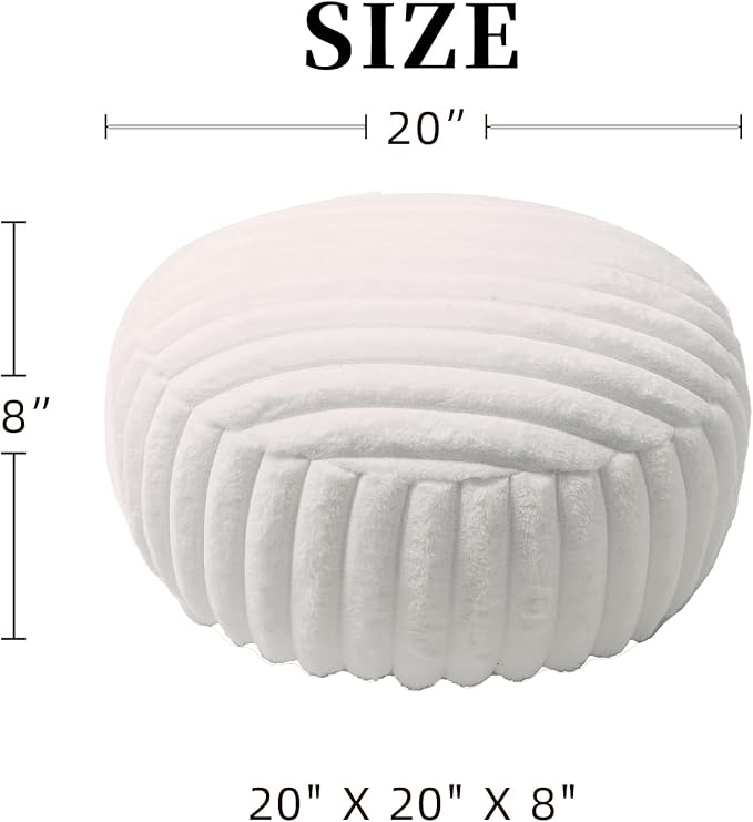 Unstuffed Pouf Ottoman Cover Soft Storage Extra Seat Farmhouse Comfortable Bohemian Poufs Accent Footrest 20x20x8 Inches for Living Room Bedroom Study Nook (White, Round)