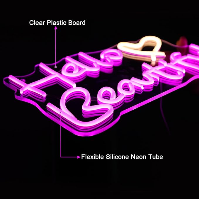 Hello Beautiful Neon Signs, Led Neon Light for Wall Decor for Bachelorette Party Birthday Engagement Party Wedding Decoration with Switch 16 x 8.9''(Pink + Warm White Heart)
