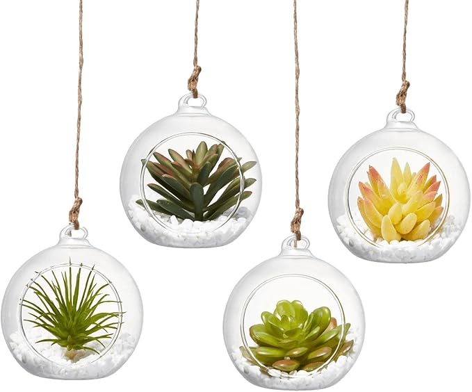 Hanging Glass Candle Holder, Globe Tea Light Holder, Hanging Vase, Flower Plants Terrarium, Glass Orbs Container, Micro Landscape DIY for Home, Office, Wedding (4" 4Pcs)