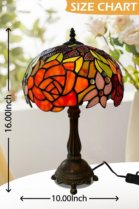 KY&BOSAM Tiffany Lamp Stained Glass Table Lamp Style Art Glass Desk Lamp 16 Inch Tall Glass 10 Inch Wide Lamp Shade Lamp Beside Lamp1 Bulb Antique Zinc Base for Living Room Bedroom Kitchen