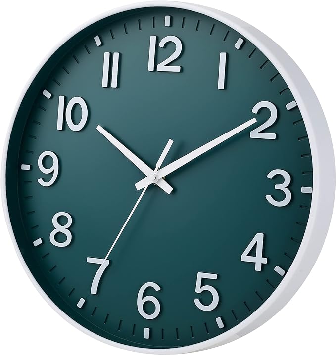 HZDHCLH Green Wall Clocks Battery Operated,12 inch Silent Non Ticking Modern Wall Clock for Living Room Bedroom Kitchen Office Classroom Decor