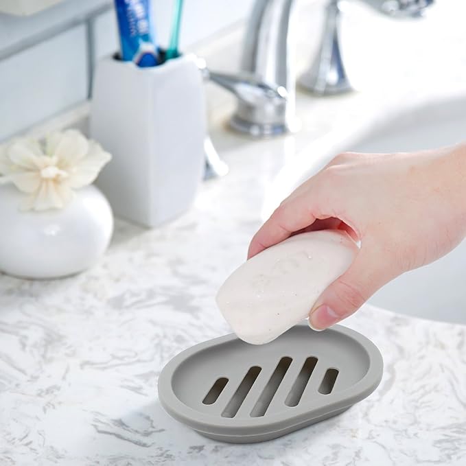 Topsky 2-Pack Soap Dish with Drain, Soap Holder & Saver, Easy Cleaning, Dry, Stop Mushy Soap (Gray)