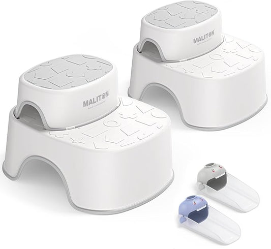 Maliton 2 Step Stool for Toddlers, Baby Kids Step Stool for Bathroom Sink, Anti-Slip Child Stool for Safety, Step Stool for Kids Toilet Potty Training, 2 Pack