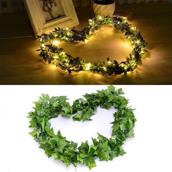 168 FT Artificial Ivy Garlands with 400 LED /132FT String Light Fake Vines for Bedroom Decor Ivy Leaves Greenery Faux Hanging Plants Green Flowers Decor for Home Kitchen Garden Office Wedding Wall