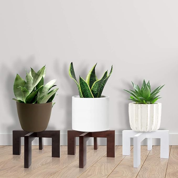 Gendral Forwepup Plant Stand Indoor Outdoor, Mid Century Plant Stand, Wood Modern Plant Holder Rattan Flower Plant Stool, Low Short Boho Rustic Planter Stand, Fit 5-15 Inch Pot