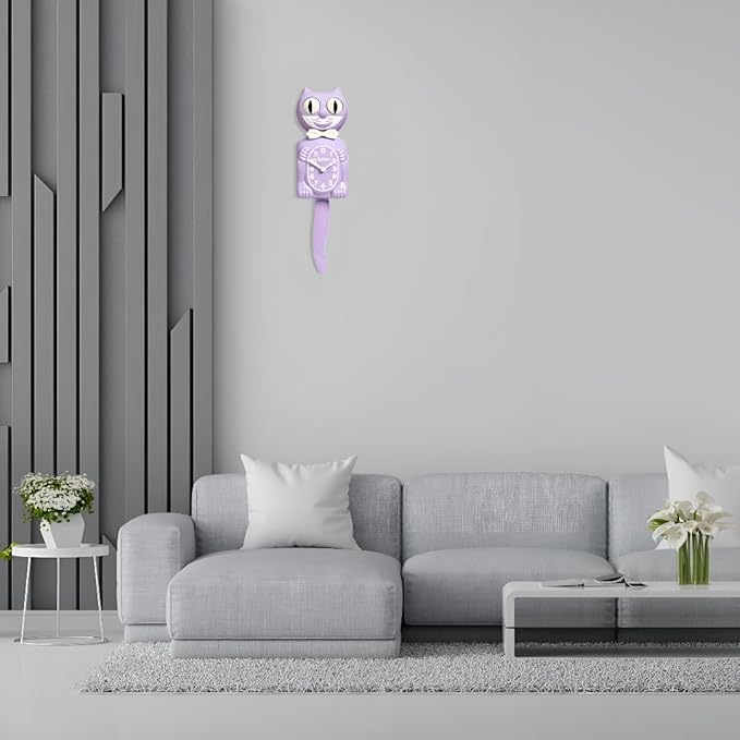 Kit-Cat Clock® Limited Edition Pastel Lilac - Retro Cat Wall Clock with Moving Eyes and Tail, Battery Operated, Made in USA