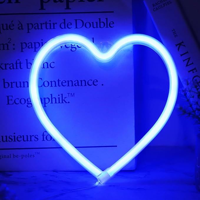 Heart Neon Signs Valentine’s Day Lights, Love LED Signs USB/Battery Operated Night Lights for Home, Wall, Mother’s Day, Wedding, Christmas Decor-Heart(Blue)