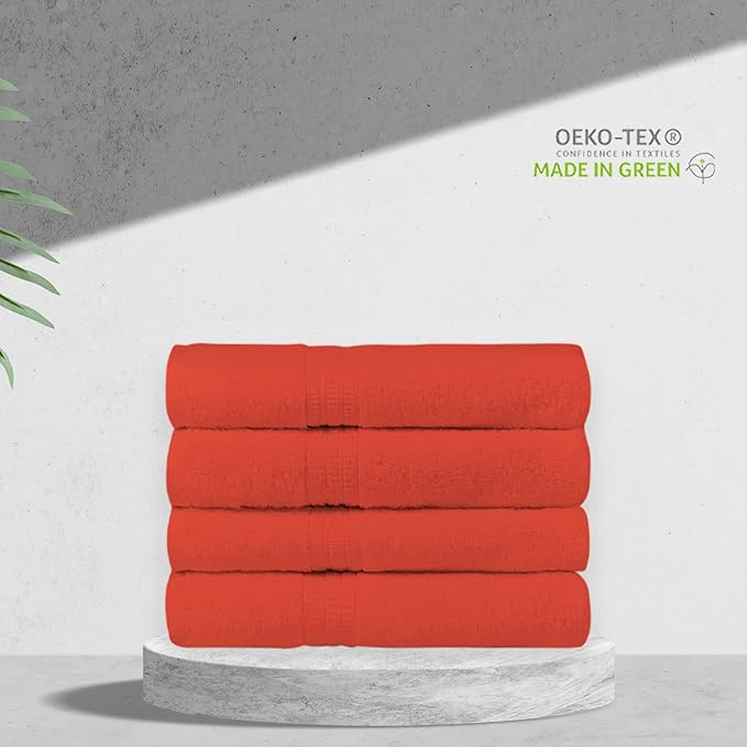 HOMELOVER 4 Piece Luxury Hand Towel Set - 100% Organic Cotton, 500 GSM, Hotel Quality, Highly Absorbent, Soft & Quick Drying Bathroom & Kitchen Towel for Face & Hand Washing (Coral Orange)