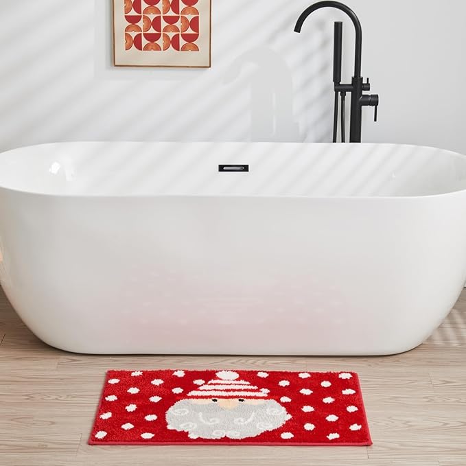 Douceur Christmas Santa Bathroom Rugs, Cute Red Bath Mat, Christmas Bathroom D cor Non Slip Bath Rugs, Soft and Absorbent Washable Bath Rugs for Bath 36"X24"