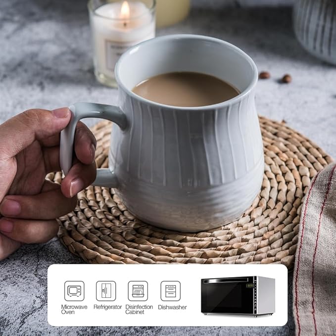 Ceramic Coffee Mug, Large mugs, 16oz, Wide Bottom, Quadrate Large Handle, Unique Mug Shape, Aesthetic Tea and Coffee Mugs, Home kitchen Mug, Best gift for friends and family, (Offwhite)