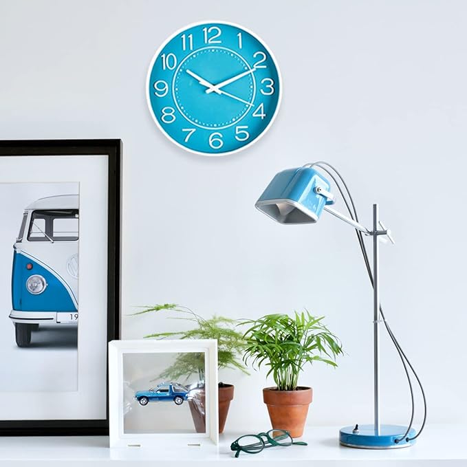 HZDHCLH 10 inch Small Wall Clocks Battery Operated,Blue Quartz Clock for Wall,Silent Non Ticking Modern Wall Clock for Living Room Bedroom Kitchen Office School Classroom Decor