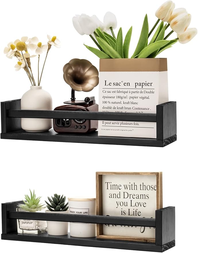 Gneric Floating Shelves for Wall, Black Nursery Book Shelves, 15.7 inch Kids Bookshelf, Wall Shelves for Living Room Bedroom Decor,Kitchen Spice Rack,Bathroom Storage Rack(2 Pack)
