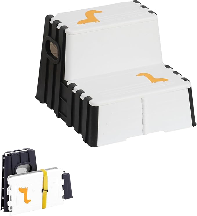 Toddler Step Stool,Anti-Slip Sturdy 2 Step Folding Stools for Kids for Bathroom Toilet Potty Training(Black and White)