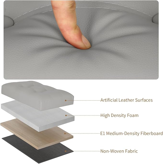Folding Storage Ottoman. Foot Rest Stool with Thicker Foam Padded Seat. 330 lbs Leather Ottoman with Storage Bench for Living Room, Bedroom, Home Office Table, 17x13x13in, Grey